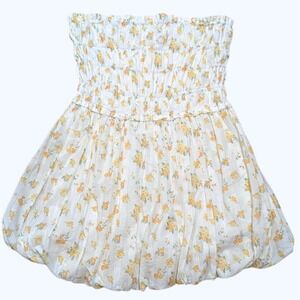 Jessica Simpson Mini Dress M Medium White Yellow Floral Bubble Strapless NEW